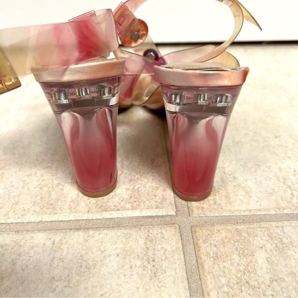 BETSY JOHNSON Floral Transparent Blocked Heels sandals womens size 7.5M romatic - Picture 6 of 10